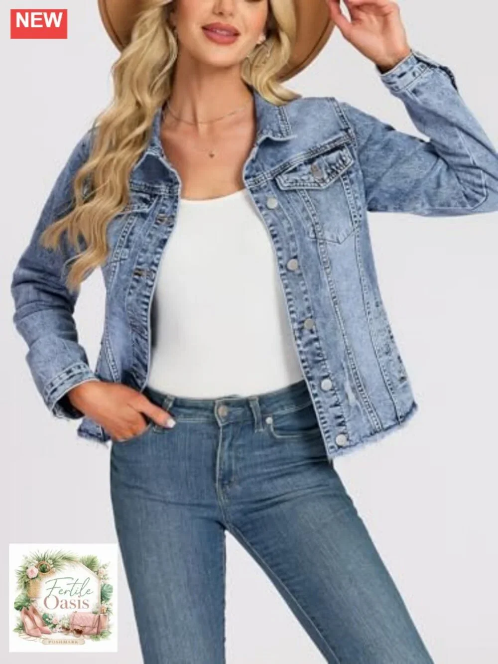 Women's Frayed Hem Denim Jacket Distressed Trucker Coat Oversized Shacket